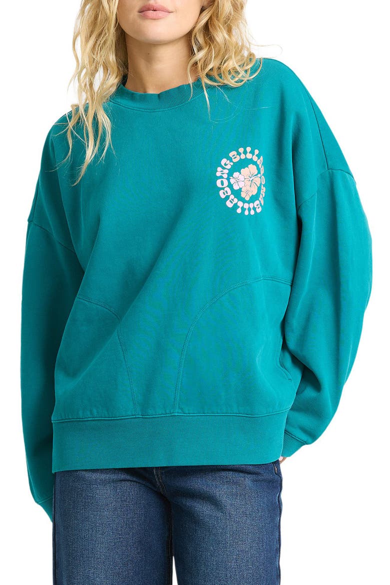 Pinky Keen Palm Graphic Sweatshirt, Main, color, DEEP LAGOON