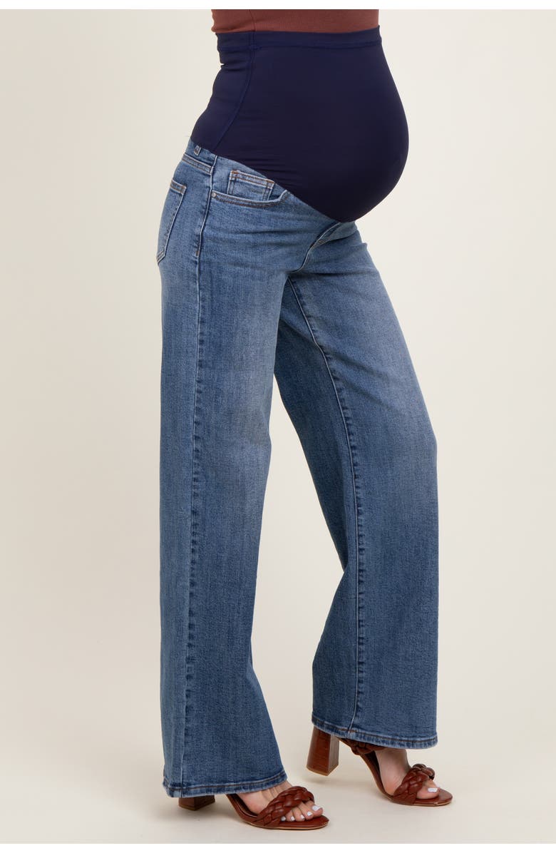 PinkBlush Classic Wash Wide Leg Maternity Jeans, Alternate, color, 