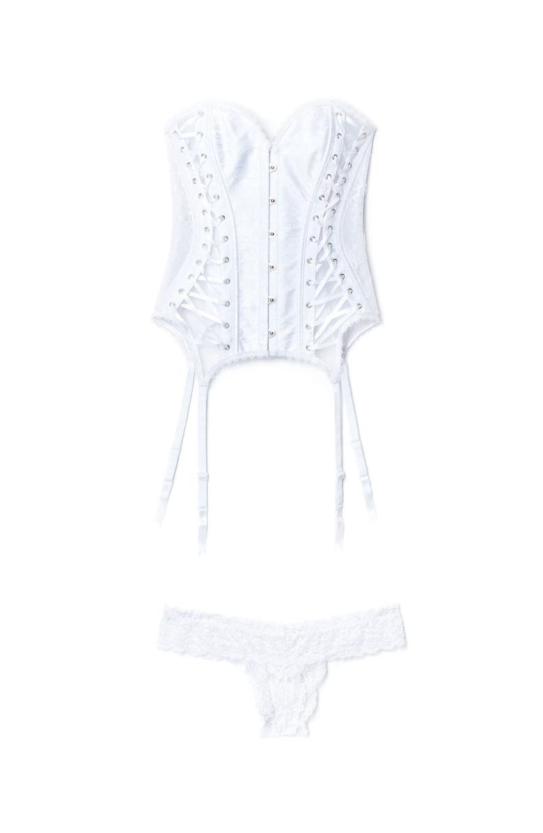 Adore Me Aurora Boned Corset & Thong Set, Alternate, color, White