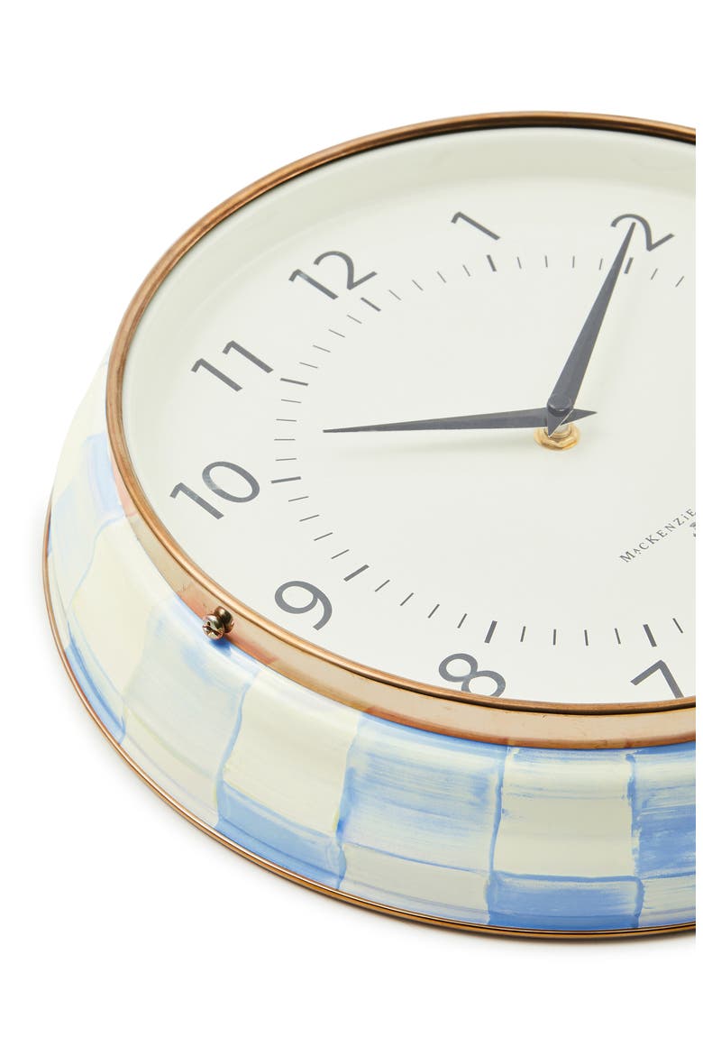 Sky Check Enameled Steel School Wall Clock, Alternate, color, SKY CHECK