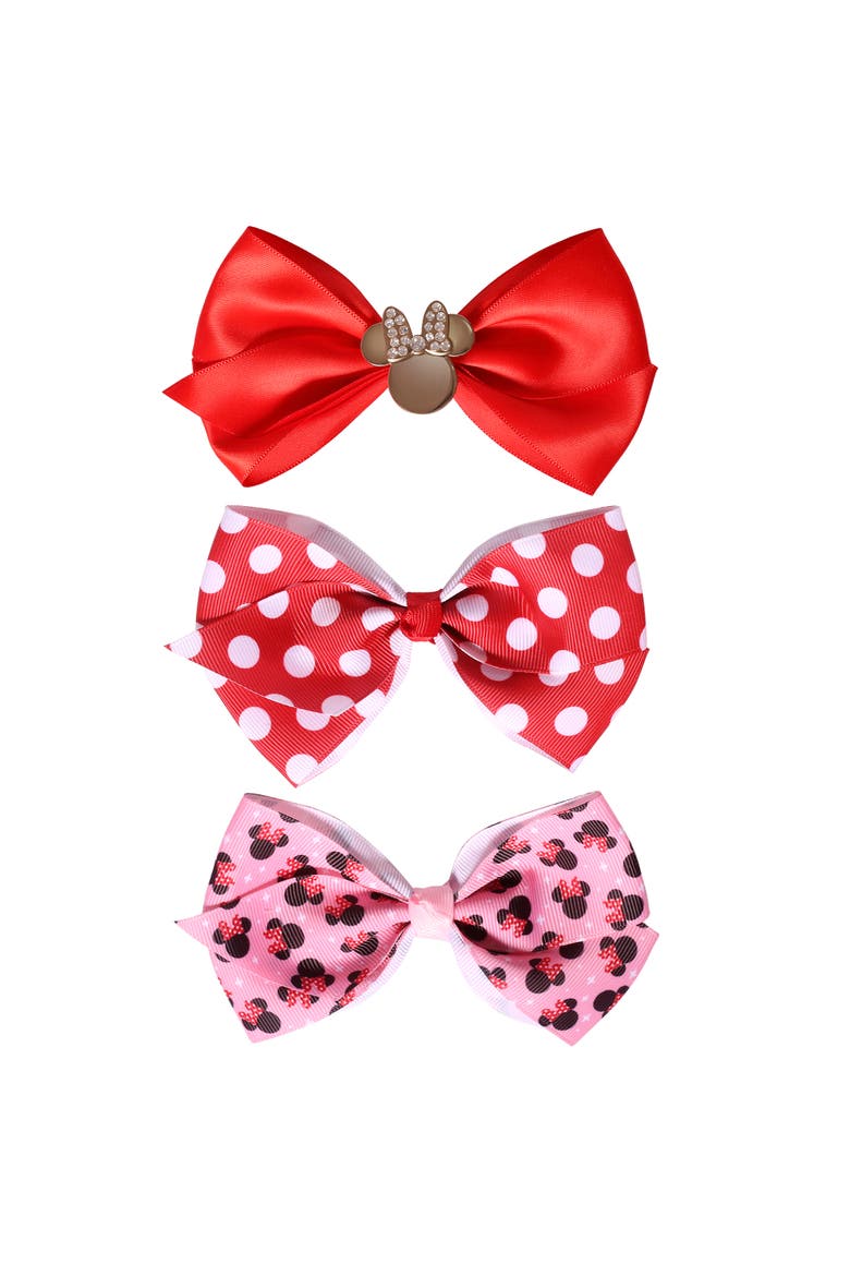 Minnie Mouse Bow for Hair 3-Piece Official License, Pink and Red Hair Bows, Main, color, Red