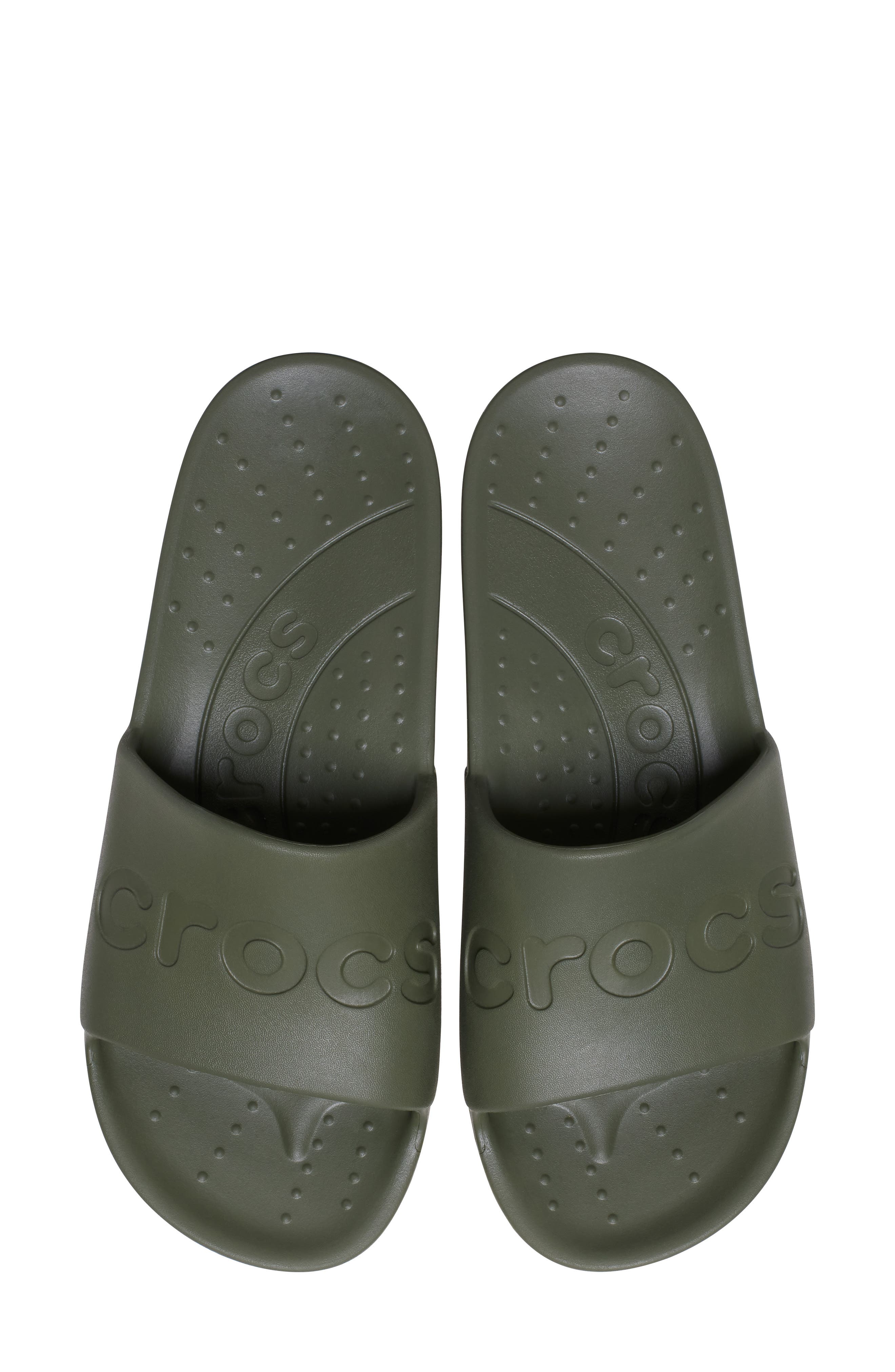 CROCS Gender Inclusive Logo Slide Sandal, Alternate, color, Army Green