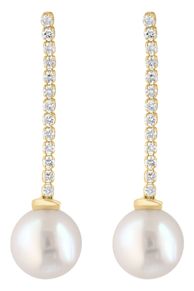 Freshwater Pearl & Diamond Earrings, Main, color, WHITE