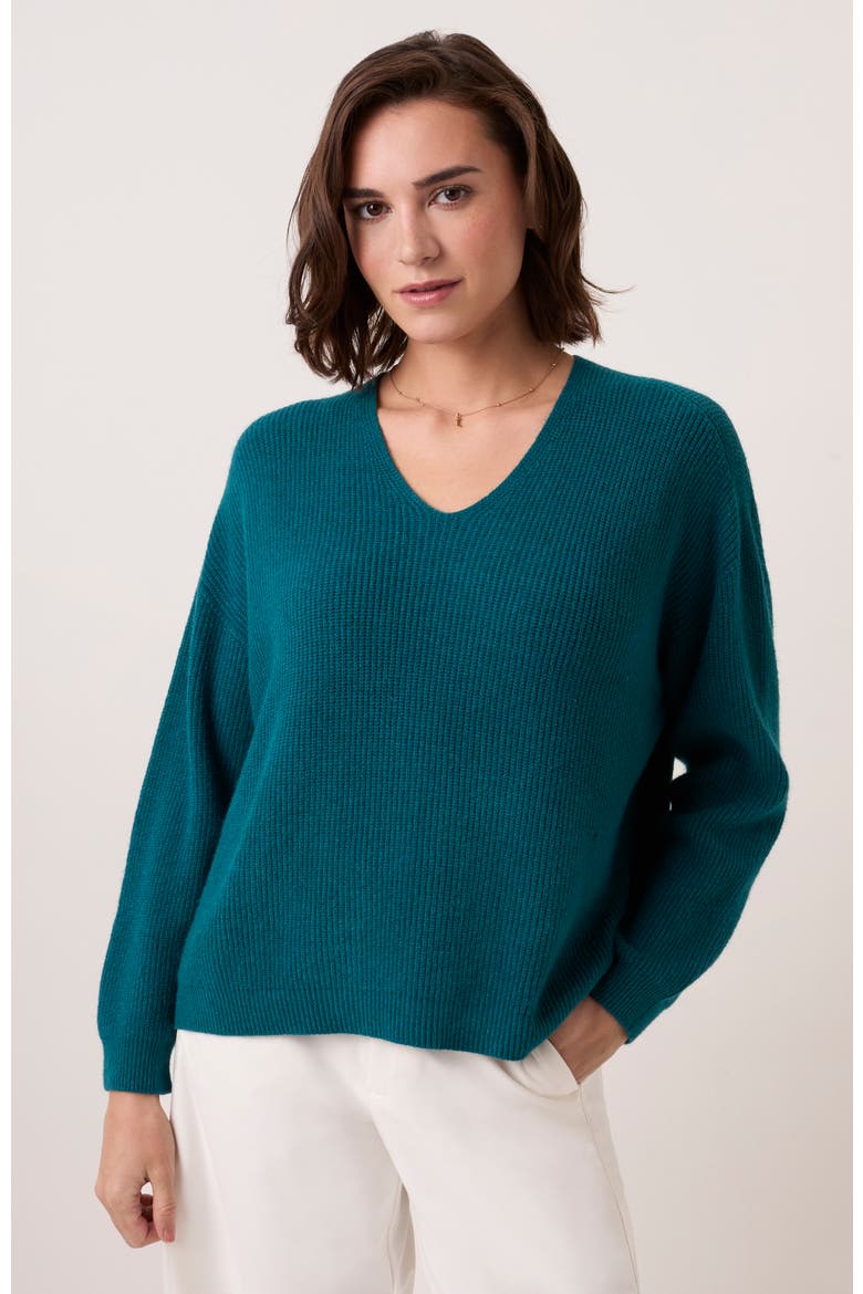 Ribbed V-Neck Jumper, Main, color, Teal
