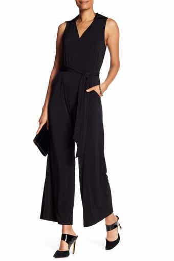 Nina Leonard Solid Tie Waist Jumpsuit