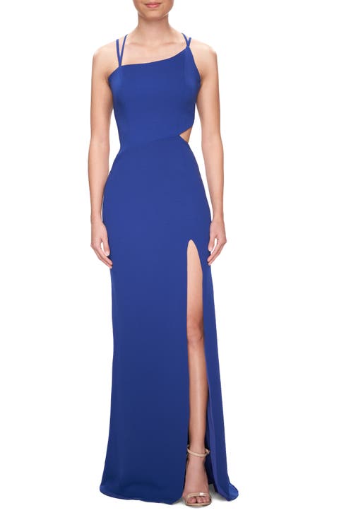 Asymmetrical Jersey Prom Dress with Cut Outs