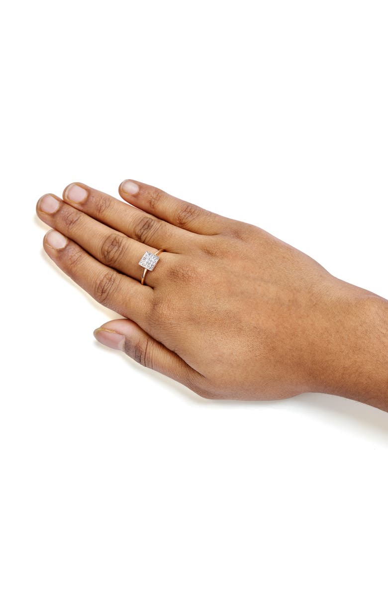 Haus of Brilliance 10K Rose Gold 1/3 Cttw Invisible Set Princess Cut Diamond Composite Square Shape Ring, Alternate, color, Pink
