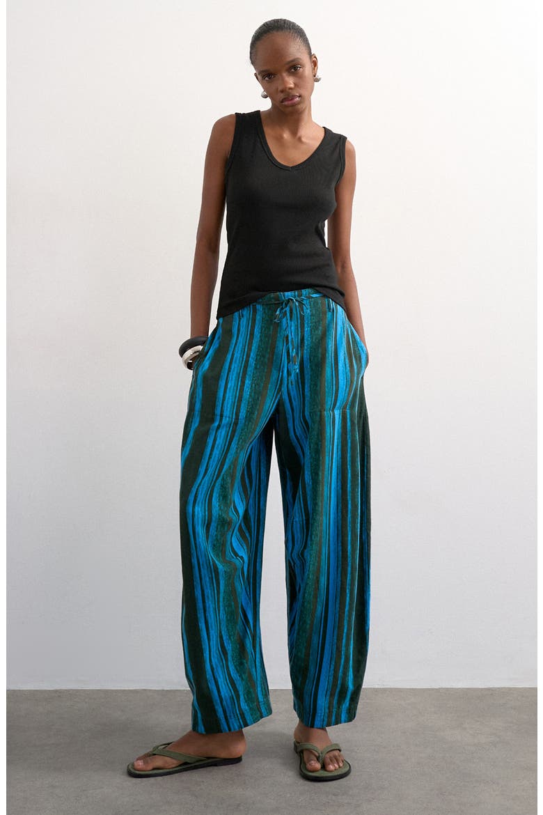Stripe Linen Blend Barrel Pants, Alternate, color, MBLUE
