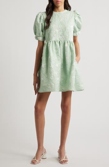 Sister Jane Plume Jacquard Minidress In Green