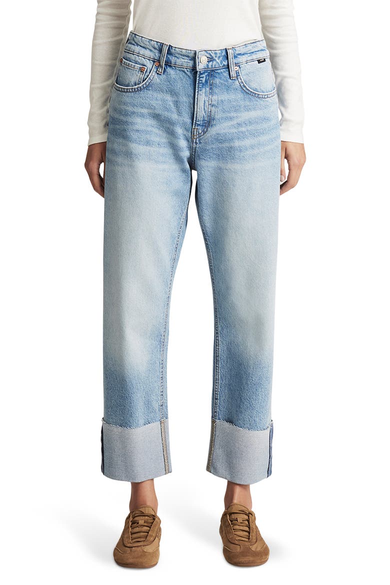 Savannah Cuffed High Waist Relaxed Straight Leg Jeans, Main, color, LIGHT BRUSHED CLASSIC BLUE