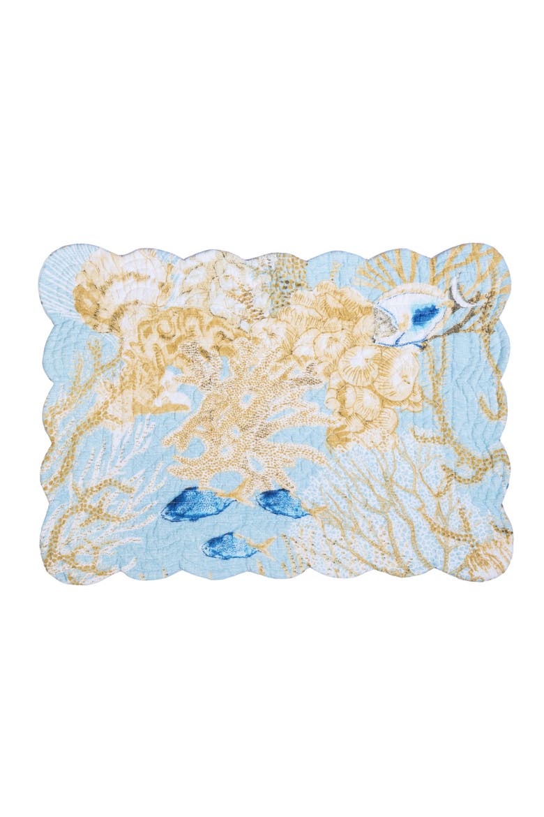 Belmont Reef Reversible Machine Washable Scallop Quilt Placemats Set of 6, Alternate, color, Yellow