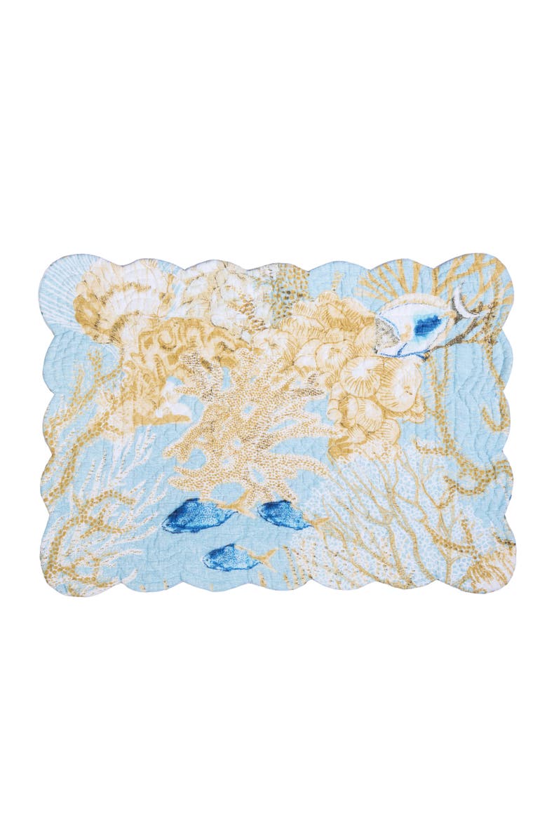 C&F Home Belmont Reef Reversible Machine Washable Scallop Quilt Placemats Set of 6, Alternate, color, Yellow