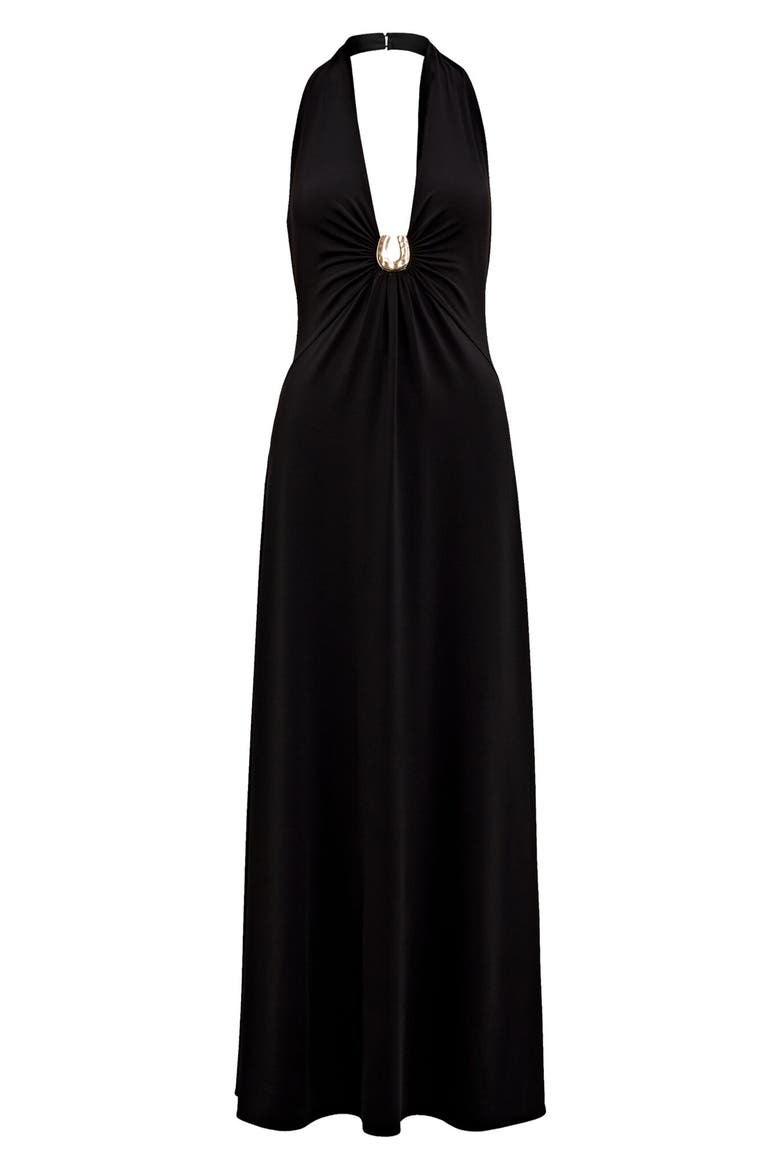 Behati Jersey Midi Halter Dress, Alternate, color, BLACK