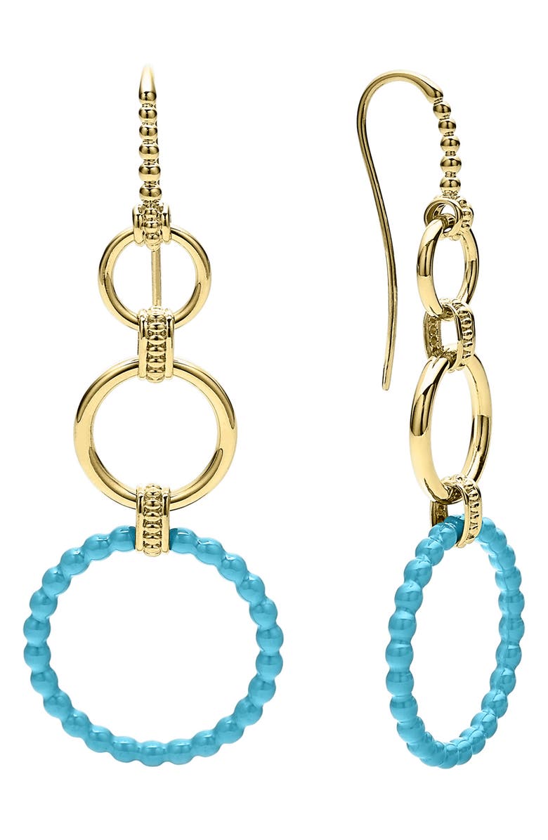 LAGOS Meridian Three 18K Gold and Blue Ceramic Circle Drop Earrings, Alternate, color, 