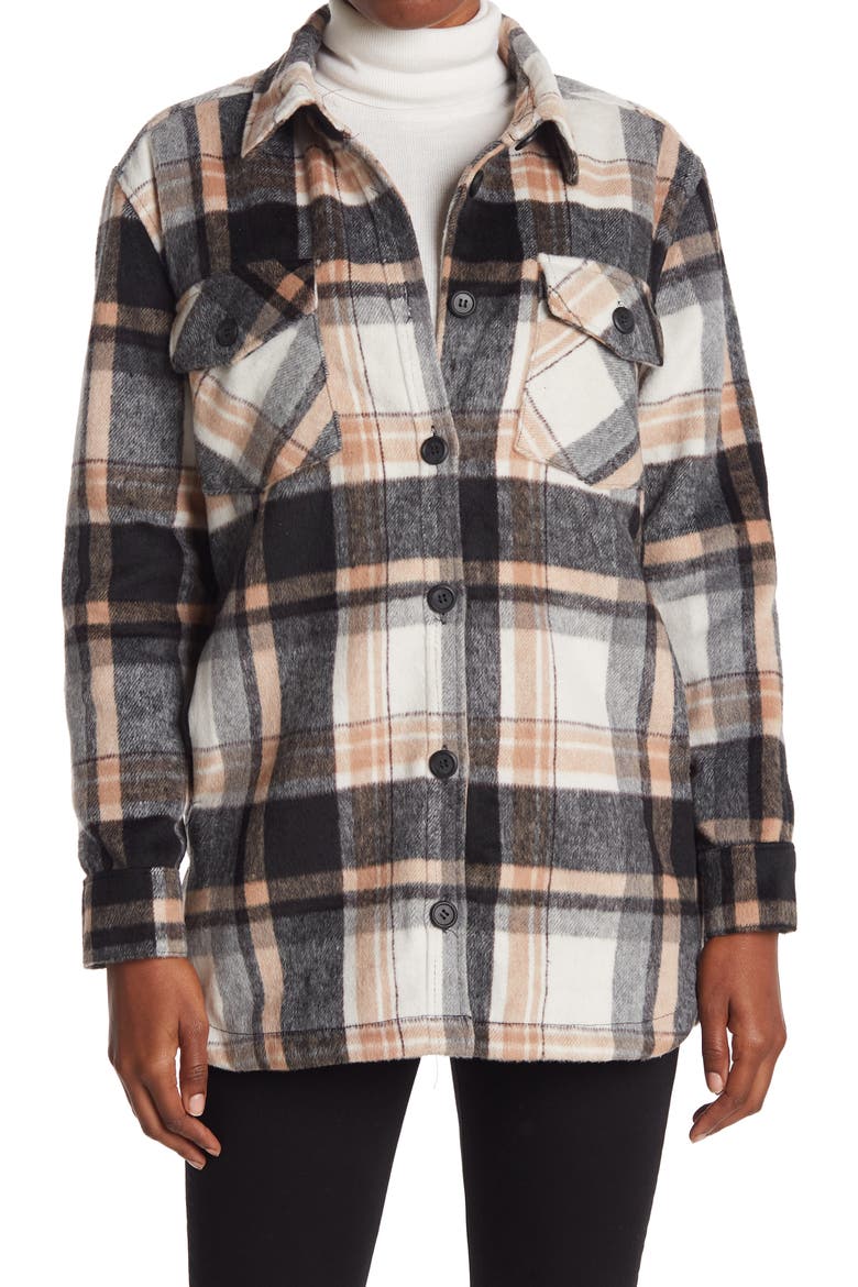 THREAD AND SUPPLY Shirt Jacket, Main, color, BLACK BROWN PLAID