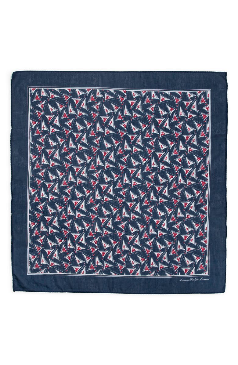 Lauren Ralph Lauren Sails Small Square Scarf, Alternate, color, Navy
