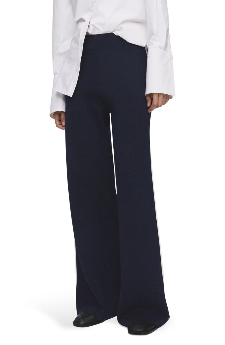 MANGO Side Stripe Pull-On Straight Leg Knit Pants, Main, color, Dark Navy
