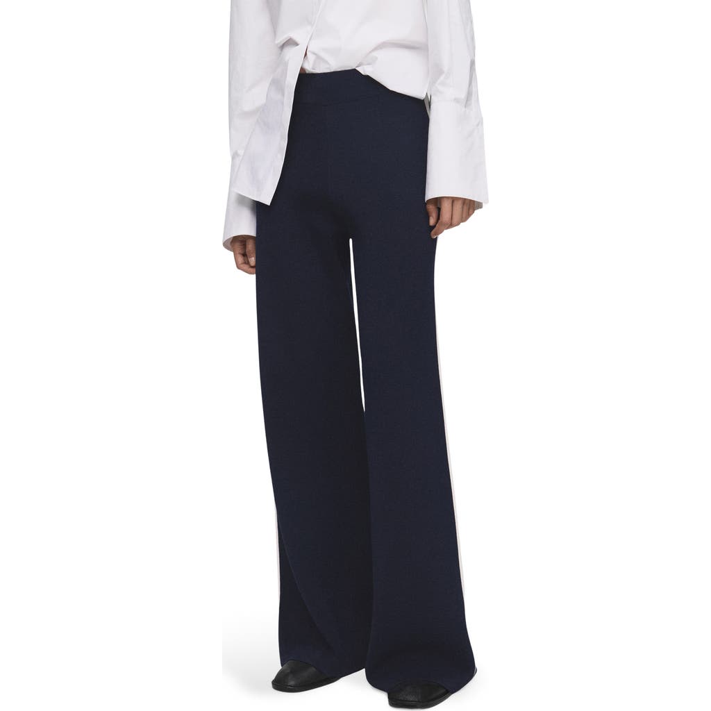 Mango Side Stripe Pull-on Straight Leg Knit Pants In Blue