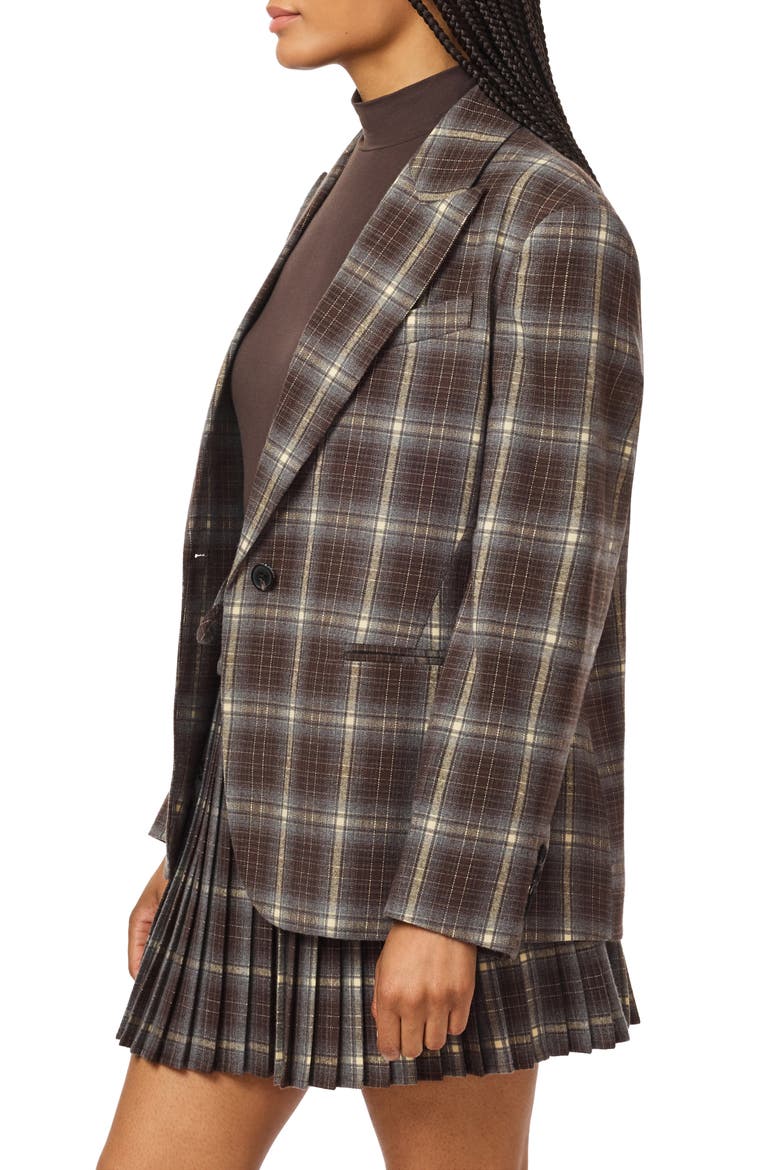 Oversized Plaid Blazer, Alternate, color, SEAL BROWN REED YELLOW PLAID