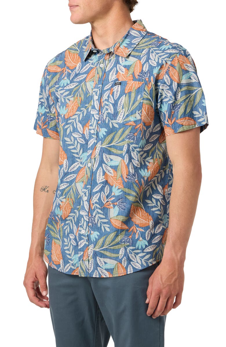 O'Neill Terrace Print Short Sleeve Button-Up Shirt, Alternate, color, Midnight Navy