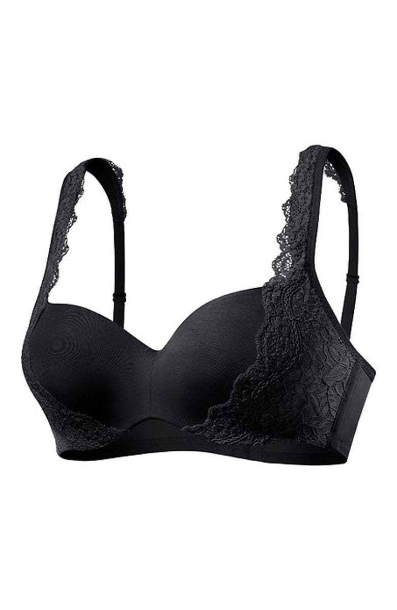 LASCANA Women's Lace Detail Seamless T-Shirt Bra, Alternate, color, Black