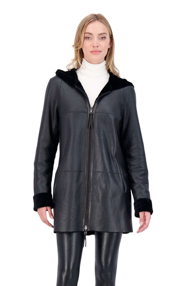 GORSKI Reversible Textured Genuine Shearling Parka, Alternate, color, Black/Black