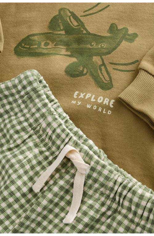 Next Kids' Graphic Cotton Sweatshirt & Gingham Shorts Set In Green