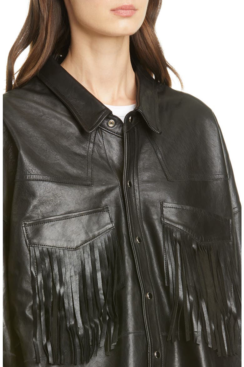 Fringe Pocket Leather Shirt Jacket, Alternate, color, BLACK