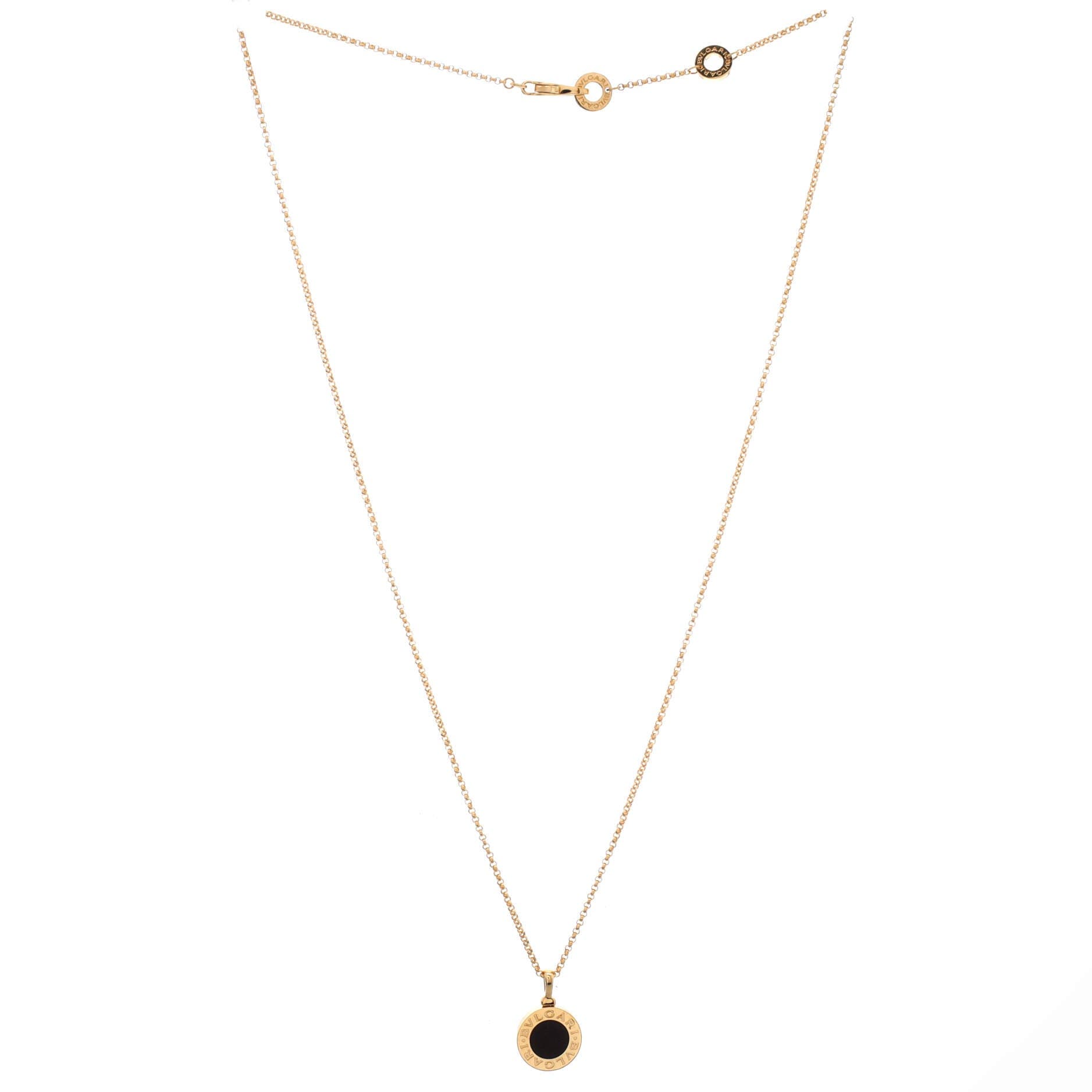 Bvlgari Bvlgari Pendant Necklace 18K Yellow Gold with Onyx, Alternate, color, Metallic Gold