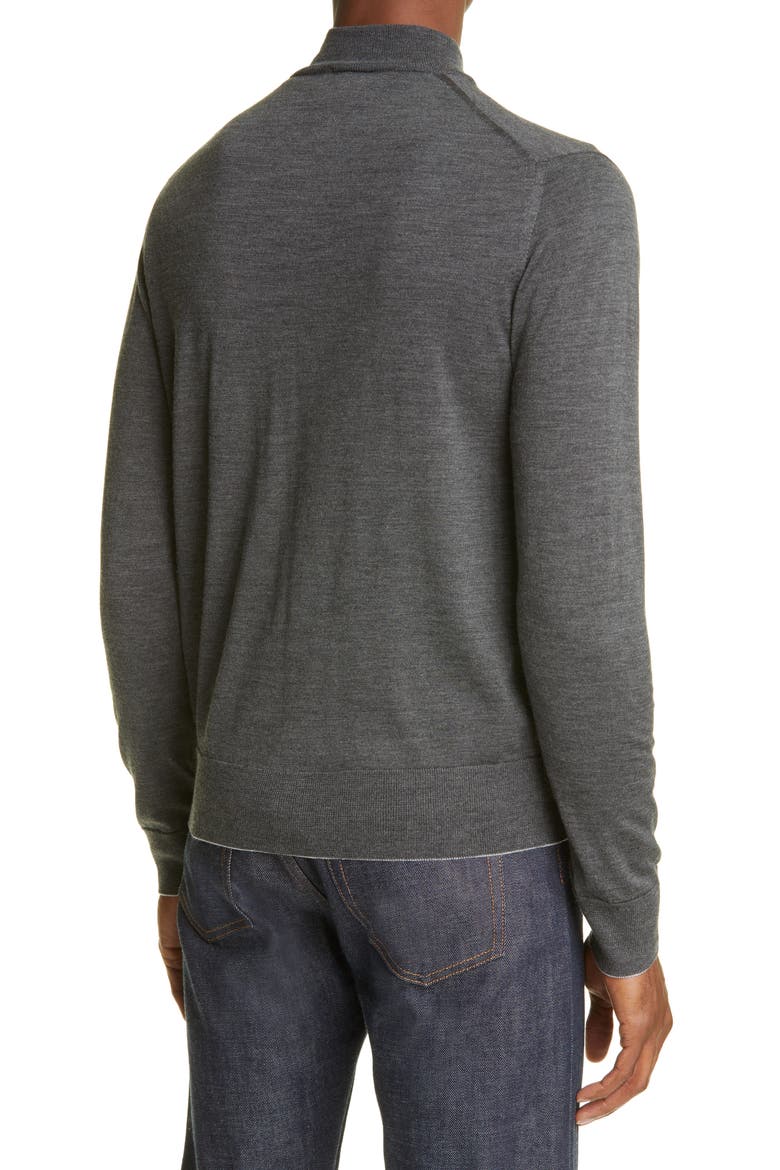Zip Front Merino Wool & Silk Sweater, Alternate, color, MEDIUM GRAY MELANGE