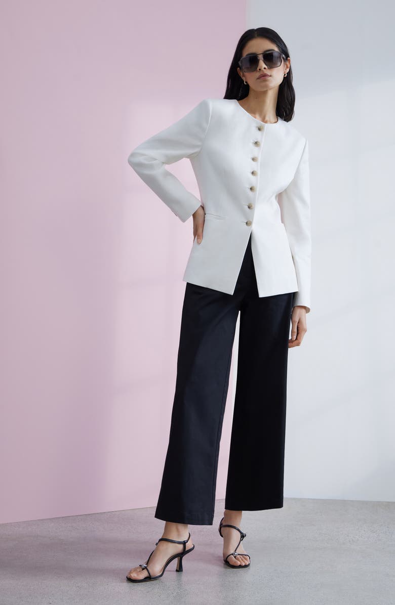 Nordstrom High Waist Stretch Cotton Wide Leg Pants, Alternate, color, Black