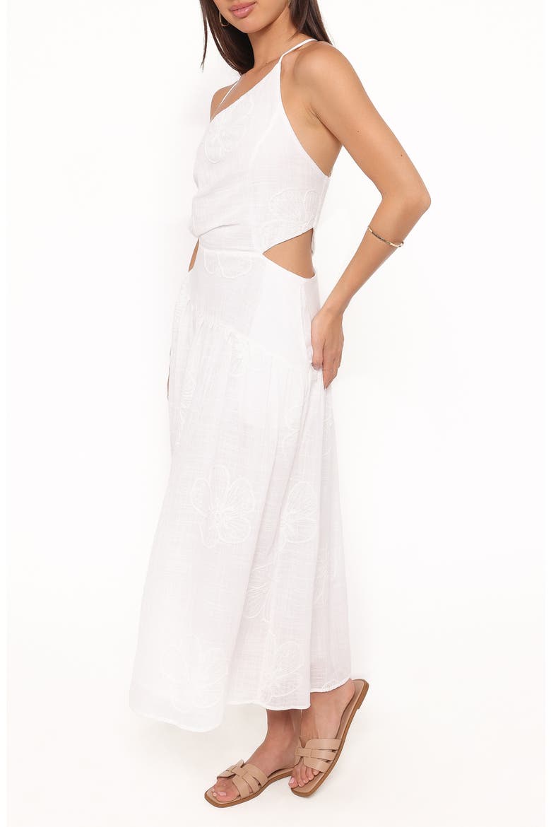 Olivea Asymmetric Cutout Cotton Blend Midi Sundress, Alternate, color, WHITE
