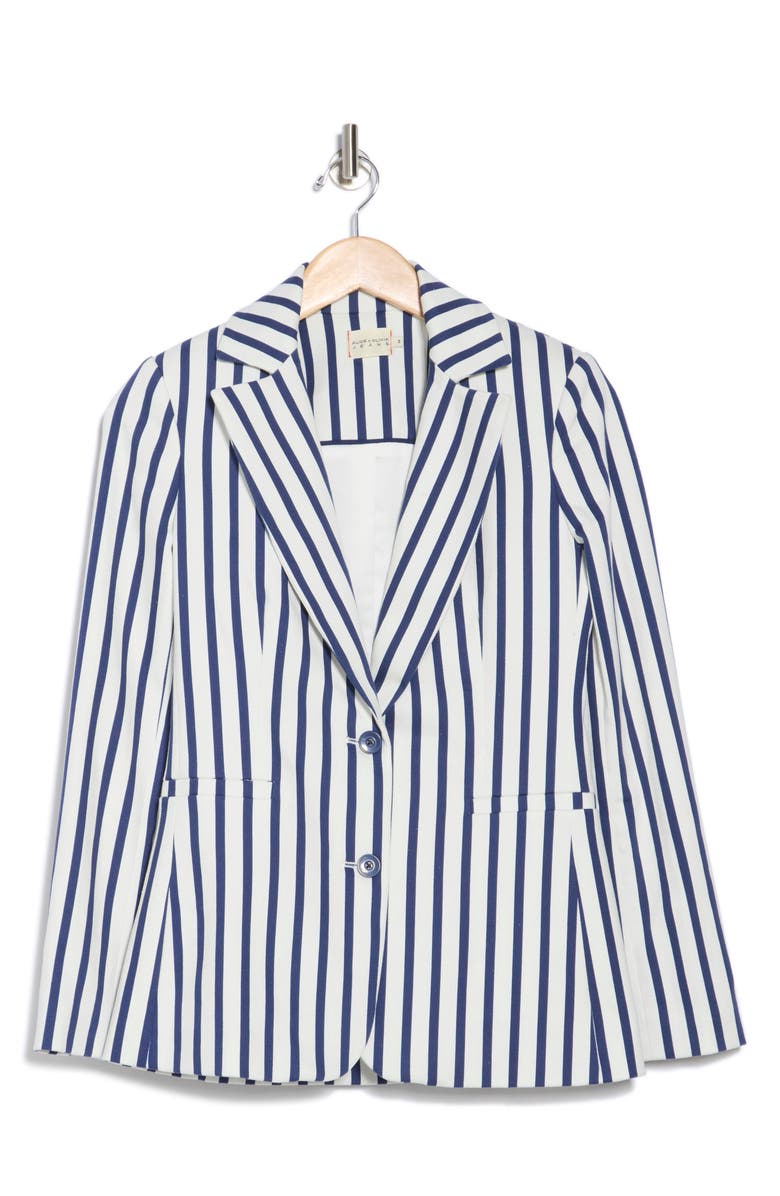Alice + Olivia Breann Stripe Notch Lapel Blazer, Alternate, color, Admiral Stripe Indigo