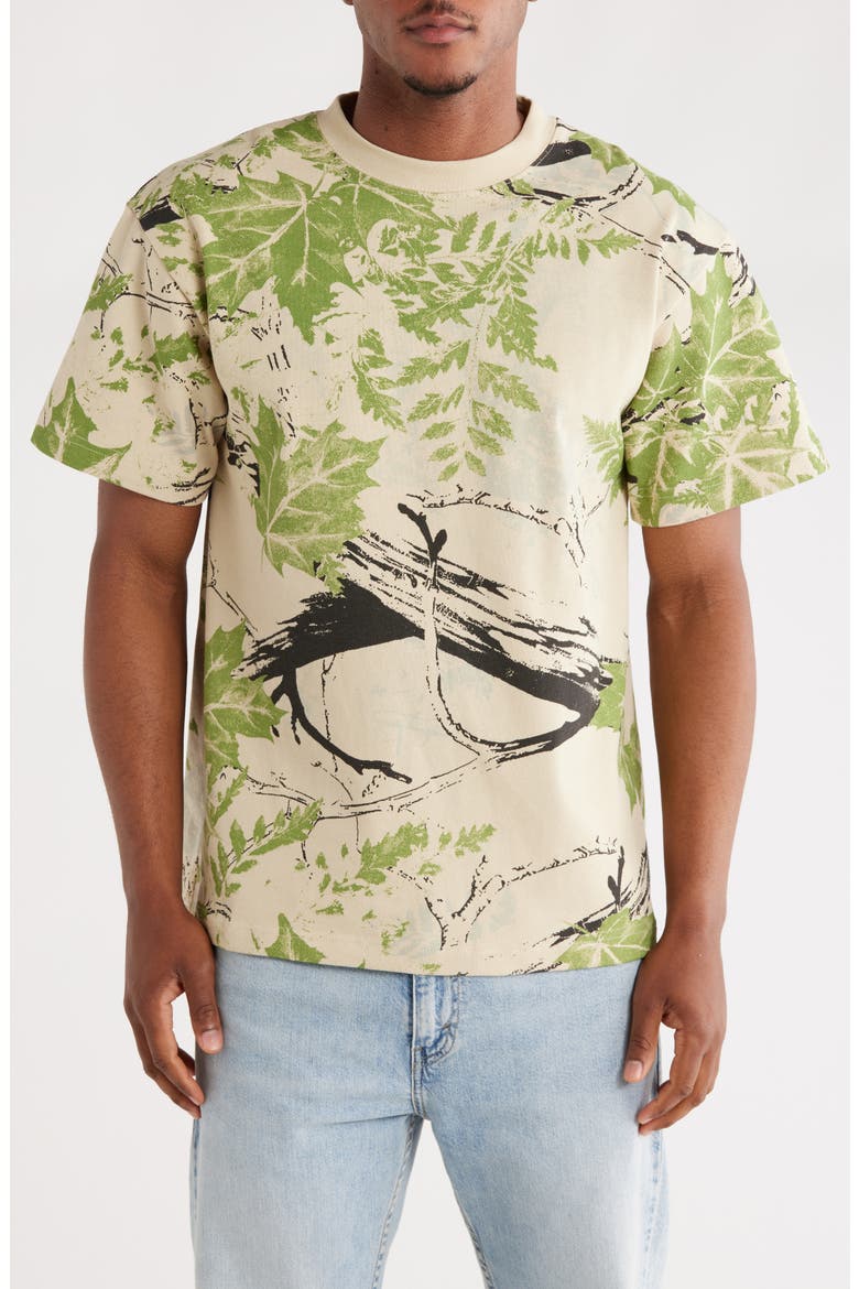 Leaves Crewneck T-Shirt, Main, color, GREEN LEAF MULTI