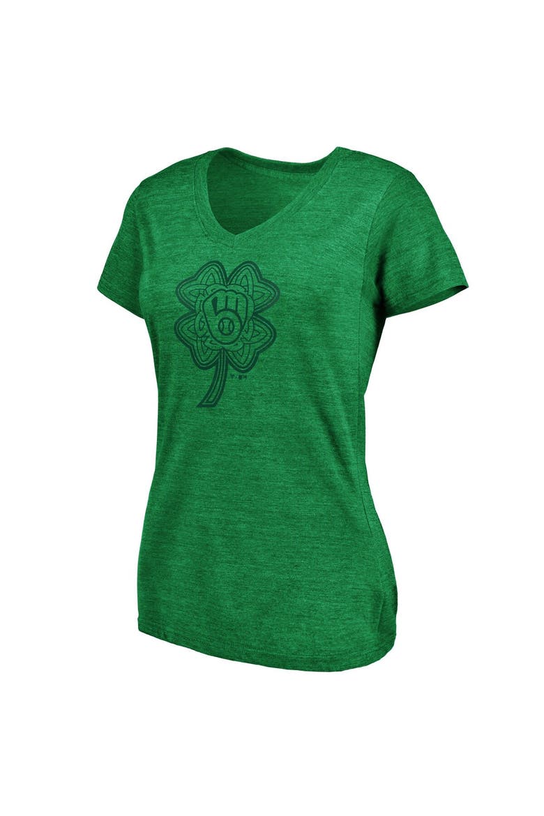 Women's Fanatics Branded Heathered Kelly Green Milwaukee Brewers St. Patrick's Day Paddy's Pride Tri-Blend V-Neck T-Shirt, Alternate, color, Heather Kelly Green
