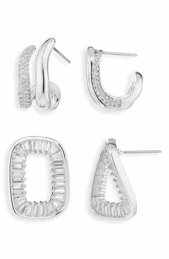 Cara Set of 2 Cubic Zirconia Twisted Huggie Hoop & Drop Earrings