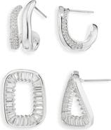 Cara Set of 2 Cubic Zirconia Twisted Huggie Hoop & Drop Earrings