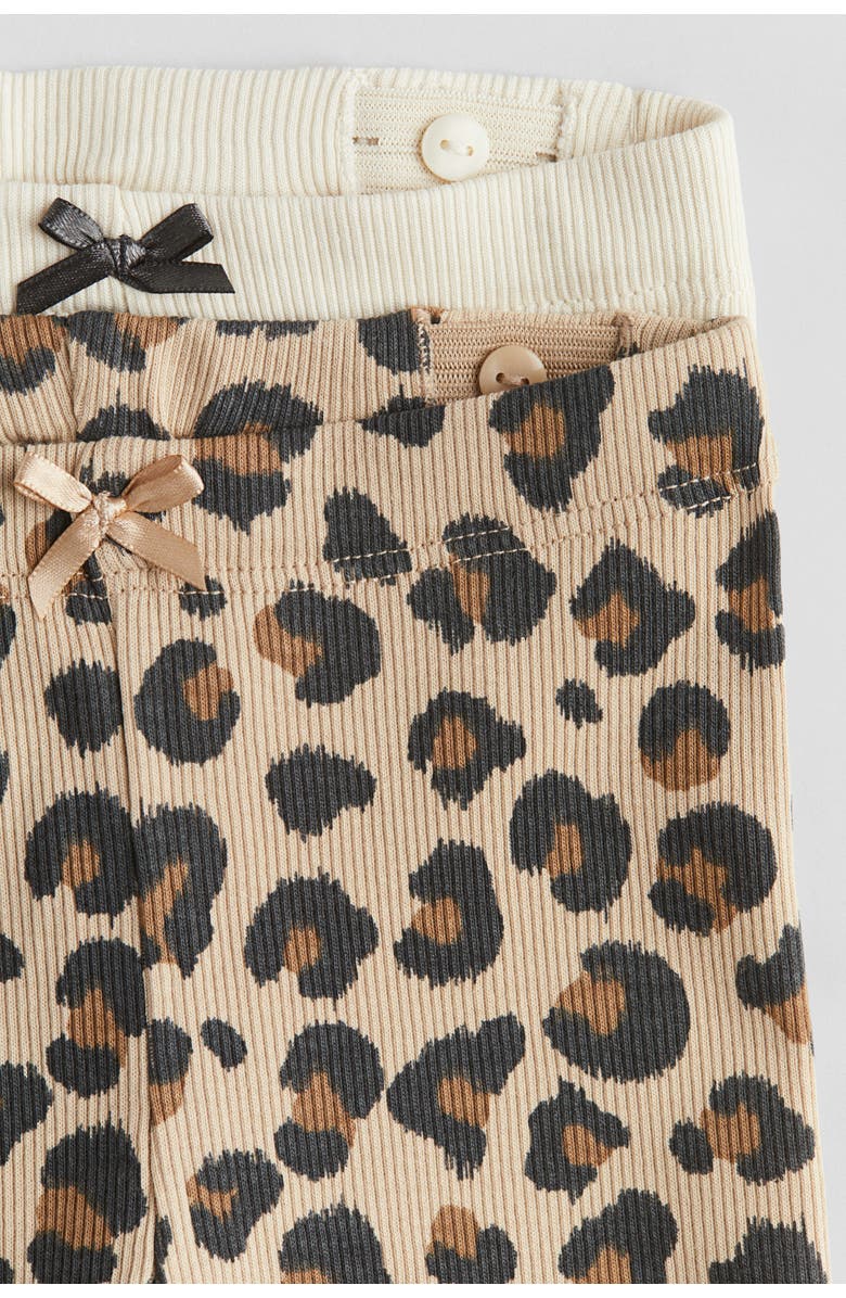 H&M 2-pack Ribbed Cotton Leggings, Alternate, color, Cream/Leopard Print