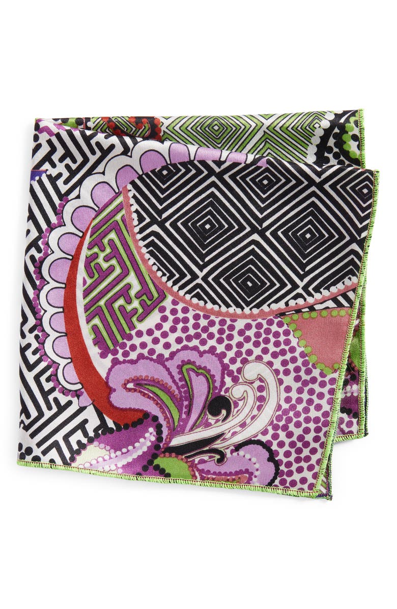 CLIFTON WILSON Print Silk Pocket Square, Main, color, Green