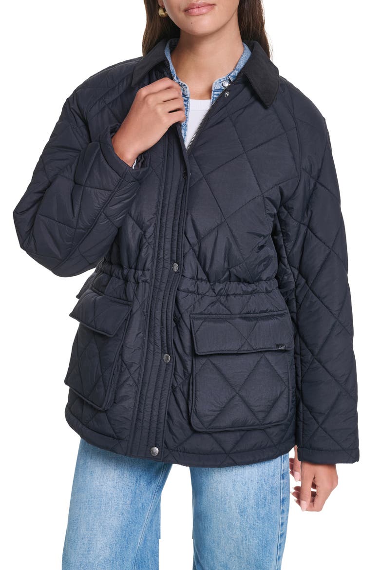 Diamond Quilted Jacket, Main, color, BLACK