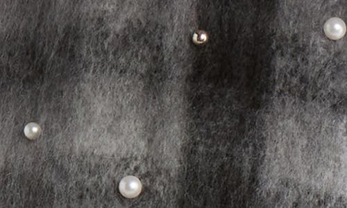 Nanette Lepore Faux Pearl Plaid Fuzzy Scarf In Gray