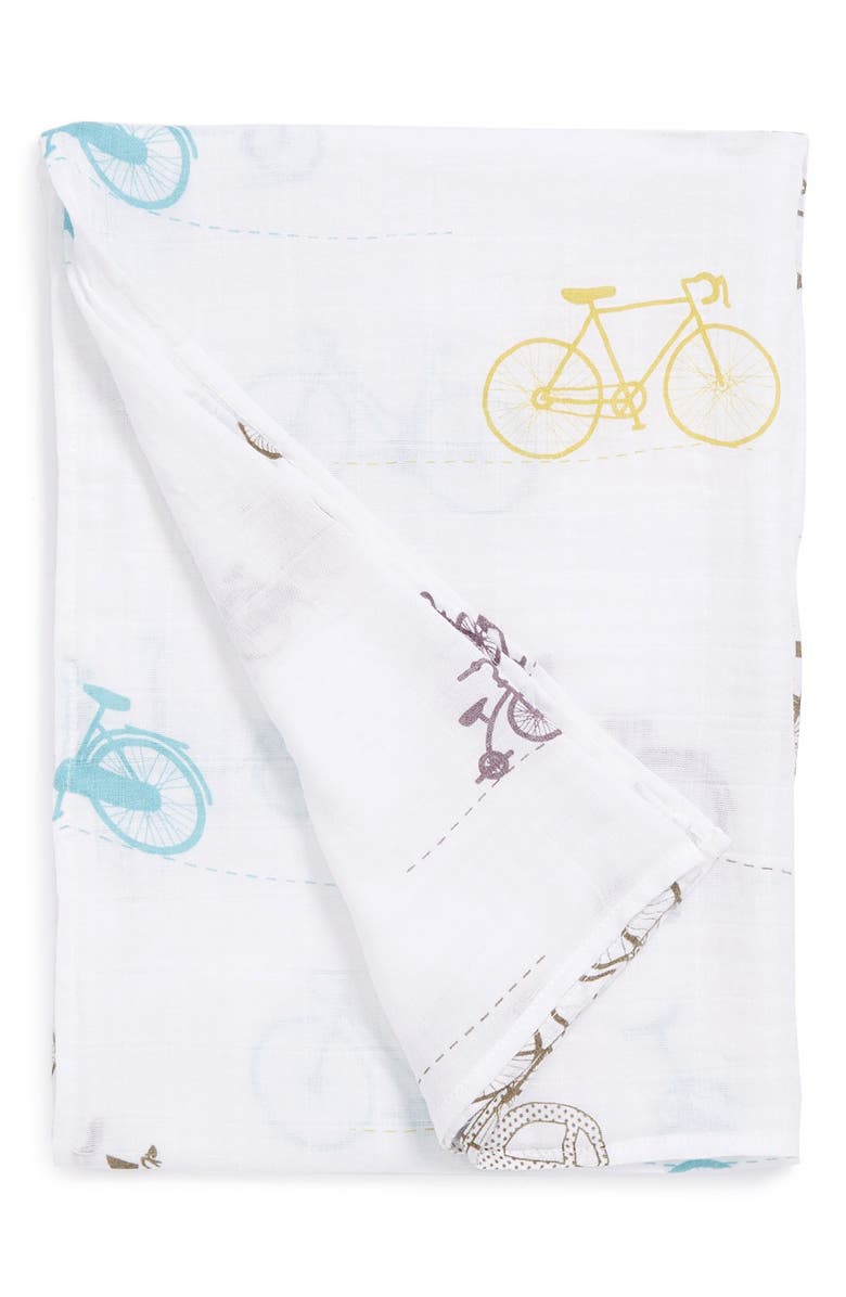 The Little Linen Company 'Bicycles' Muslin Swaddling Blanket, Main, color, 