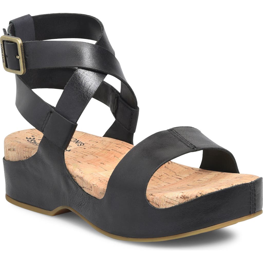 Kork-ease Yadira Ankle Strap Platform Sandal In Black Leather