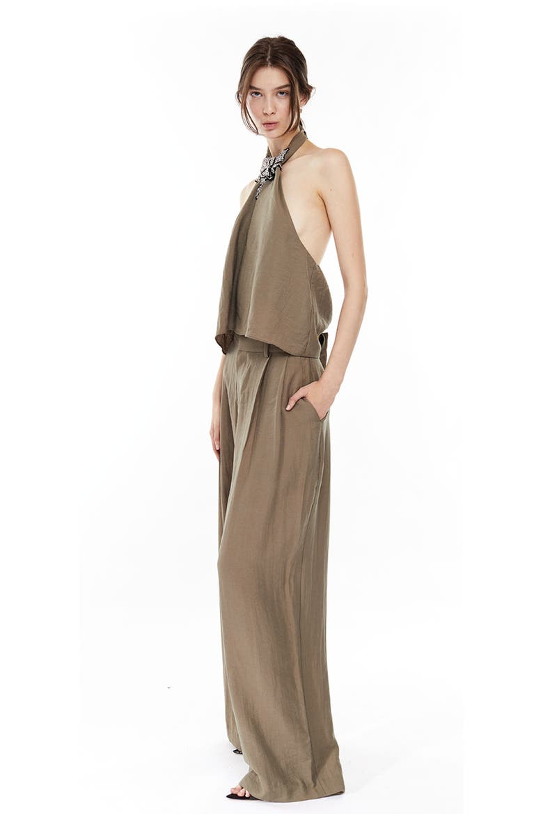 Mona Collar Top, Alternate, color, Olive-green