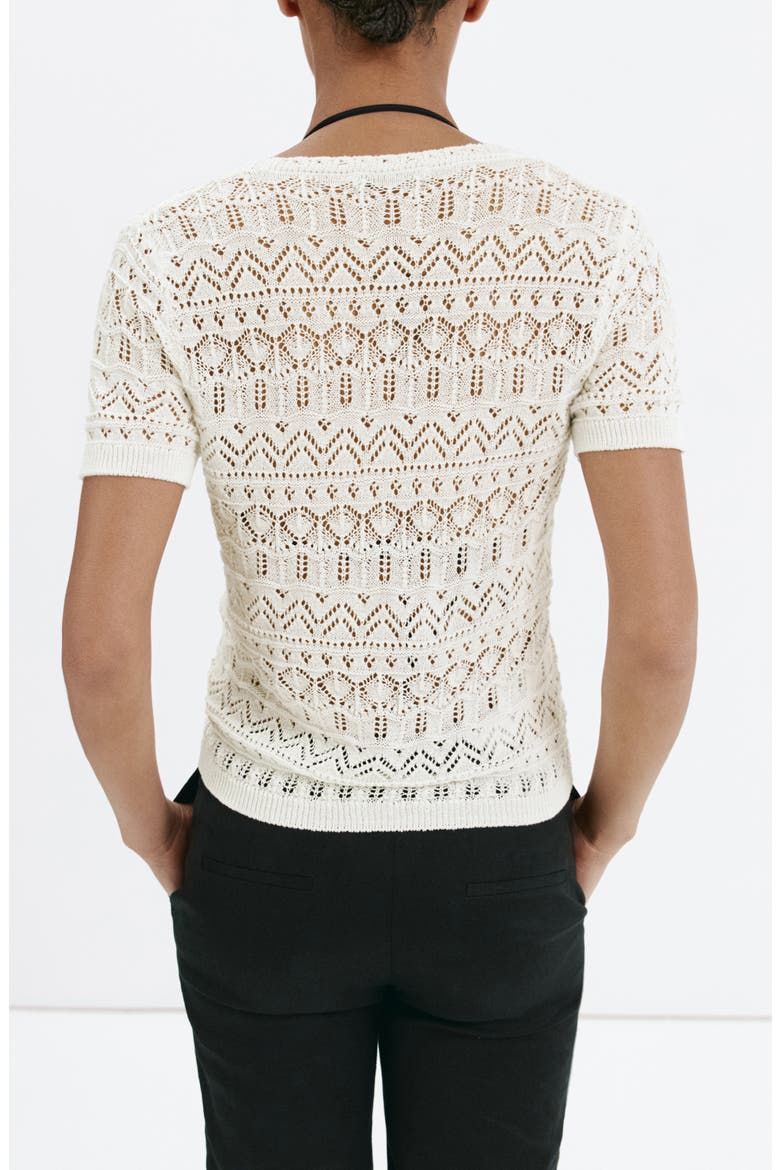 Open Knit Short Sleeve Cardigan, Alternate, color, ECRU
