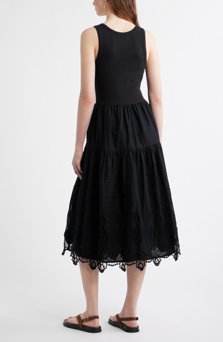 Treasure & Bond Embroidered Mixed Media Henley Tank Dress, Alternate, color, Black