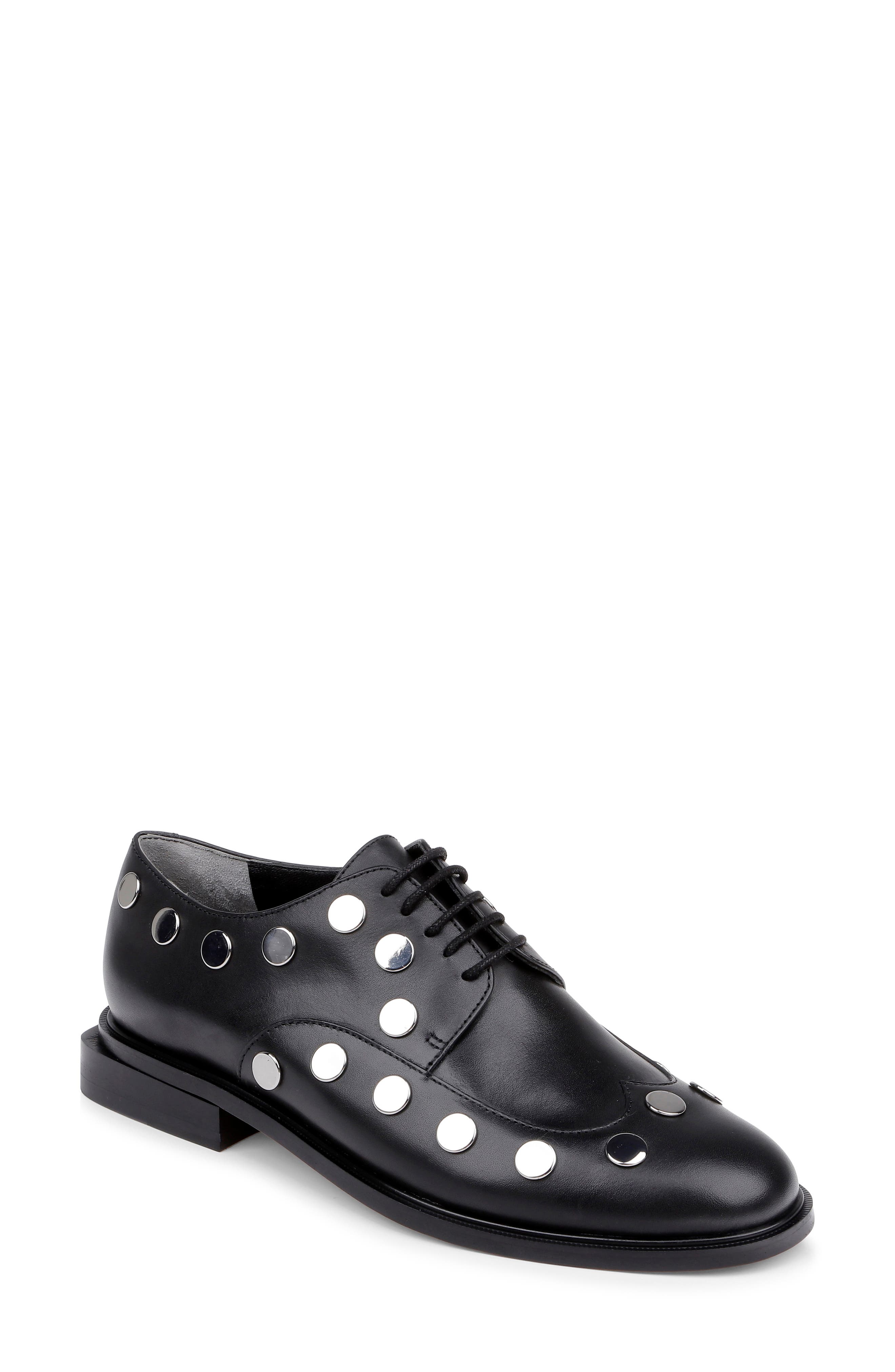 CLERAE Jive Studded Flat, Main, color, Black Leather