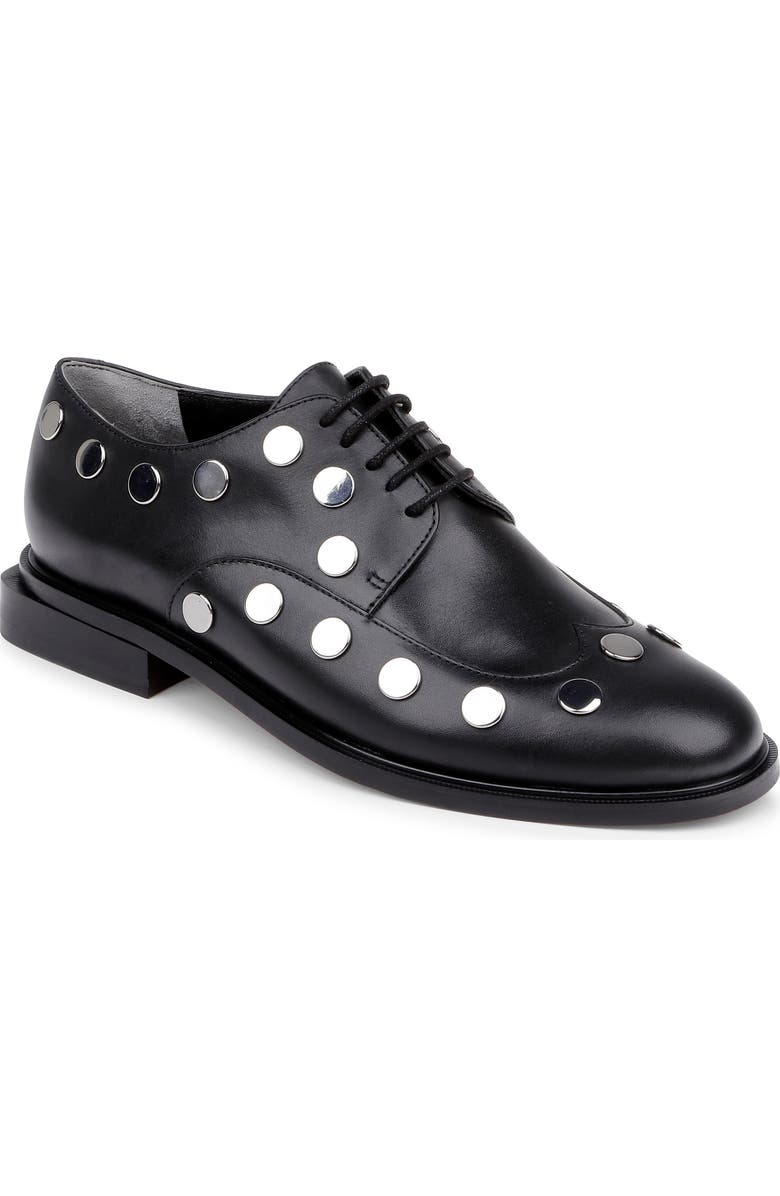 CLERAE Jive Studded Flat, Main, color, Black Leather