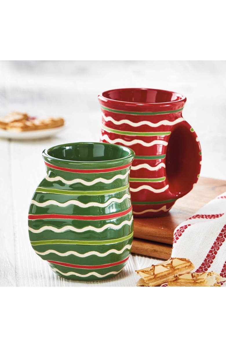 tag Festive Stripe Handwarmer Mug Green Multi Ceramic Drinkware, Alternate, color, Green