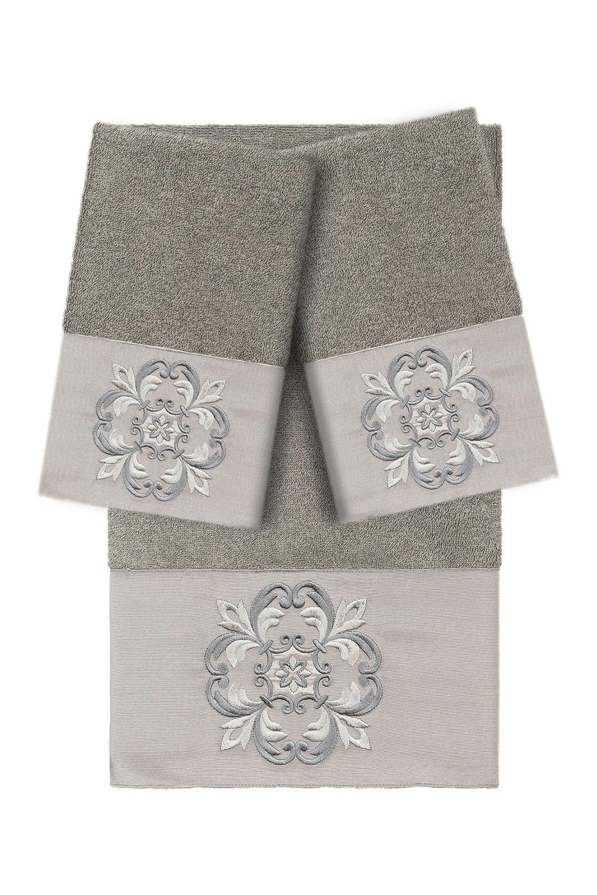 Linum Home Textiles Alyssa 3-Piece Embellished Towel - Dark Gray